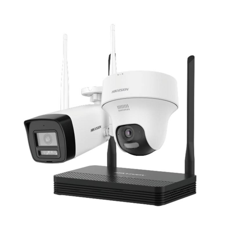 Kit de Cámaras Hikvision 4CH, Incluye 1x Bullet y 1x Domo 2MP, 1 Grabadora NVS Wi-Fi, soporta MSD Hasta 512GB, Incluye Fuente y Cable RJ45