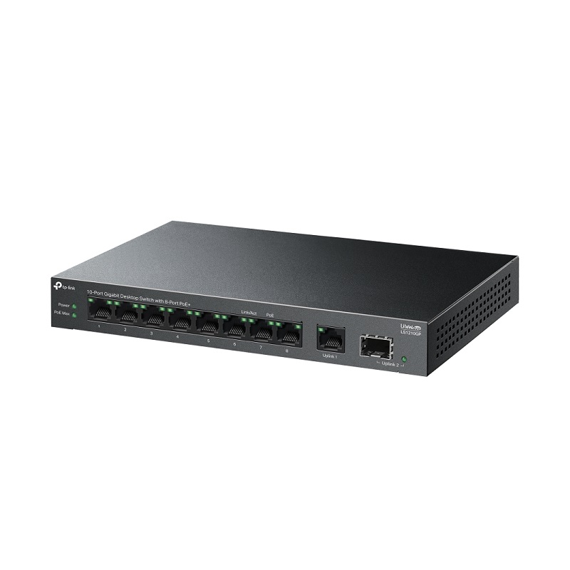 Switch TP-LINK LS1210GP 10 puertos Gigabit, 8 puertos PoE, 1x SFP, 61W