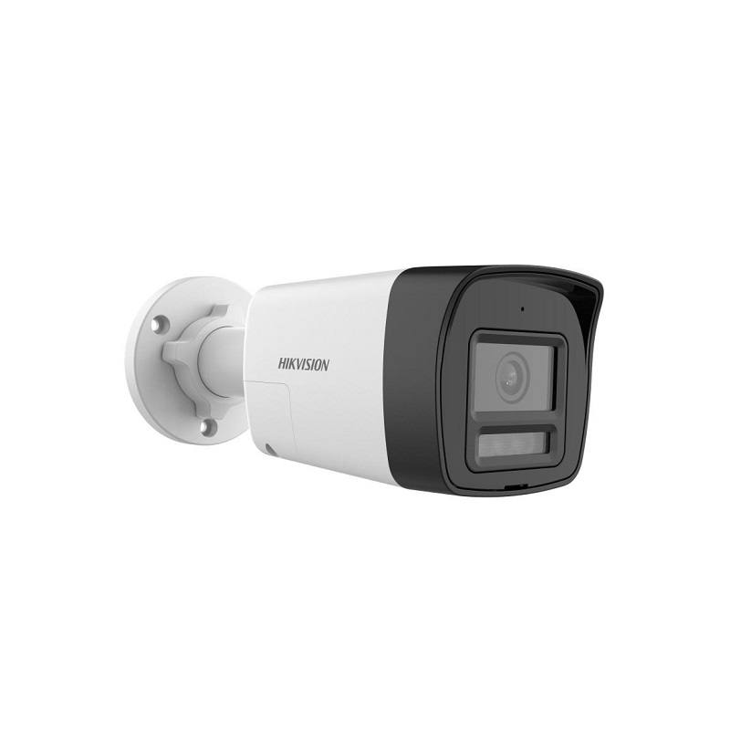 Cámara Bullet Hikvision TVI/AHD/CVI/CVBS, 2.8mm, 2MP FHD, IR 30m, Sirena, Audio bidireccional, IP67, Metal