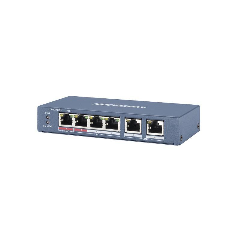 Switch Hikvision DS-3E0106HP-E, de 4 puertos poe 10 /100, 1 puerto hipoe, No Administrable
