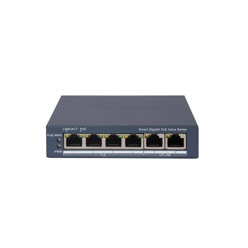 Switch Hikvision DS-3E1506P-EI/M, de 4 Puertos Gigabit PoE + 2 puertos Gigabit RJ45, 45W