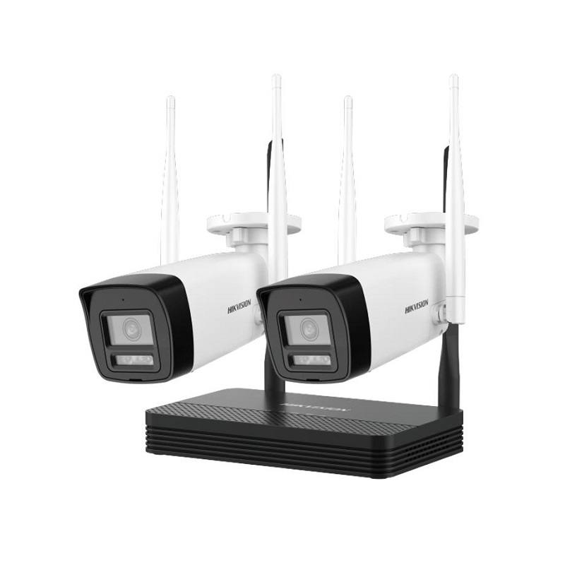 Kit de Cámaras Hikvision 4CH, Incluye 2x Bullet 2MP, 1 Grabadora NVS Wi-Fi, soporta MSD Hasta 512GB, Incluye Fuente y Cable RJ45