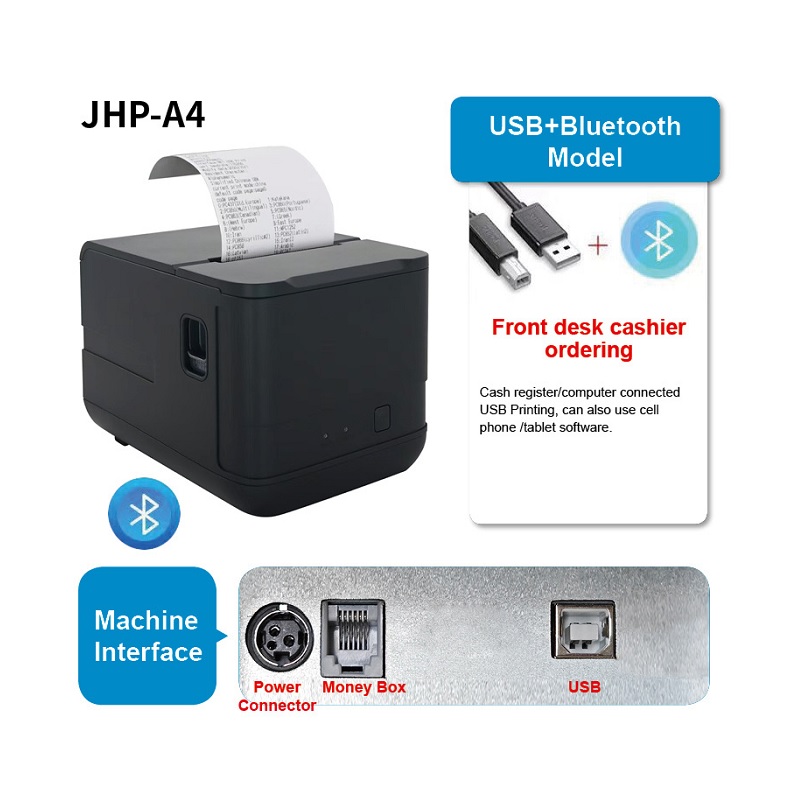 Portable Thermal Printer T-VISION JHP-A4, 80mm Paper, USB & Bluetooth, Black