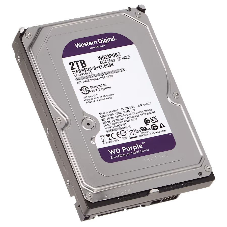 DISCO DURO WESTERN DIGITAL DE 2TB SATA 6GB/S HA520 DISEÑADO PARA SISTEMAS 24/7,  TODOS LOS MARCOS 4K, ADMITE HASTA 64 CAMARAS HD Y CALIFICACION DE CARGA DE TRABAJO MEJORADA