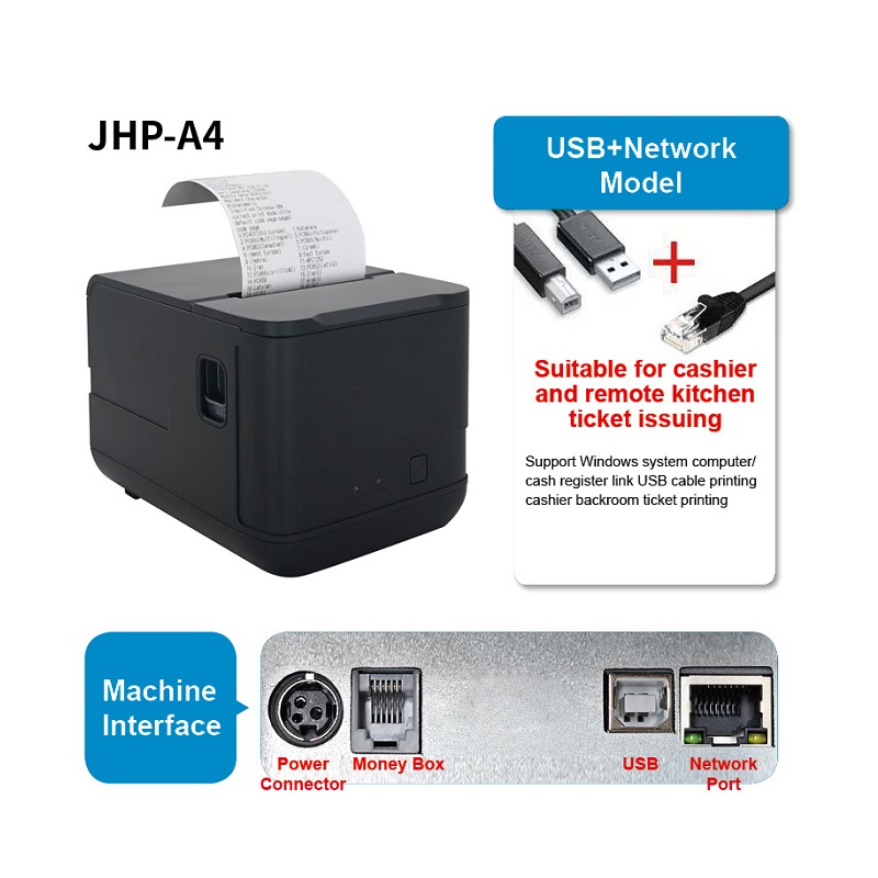 Portable Thermal Printer T-VISION JHP-A4, 80mm Paper, USB/LAN RJ45 Connection, Black