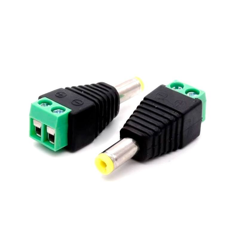 Connector De DC Macho Para CCTV, 5.5x2.1mm con terminal de tornillo, punta color amarillo